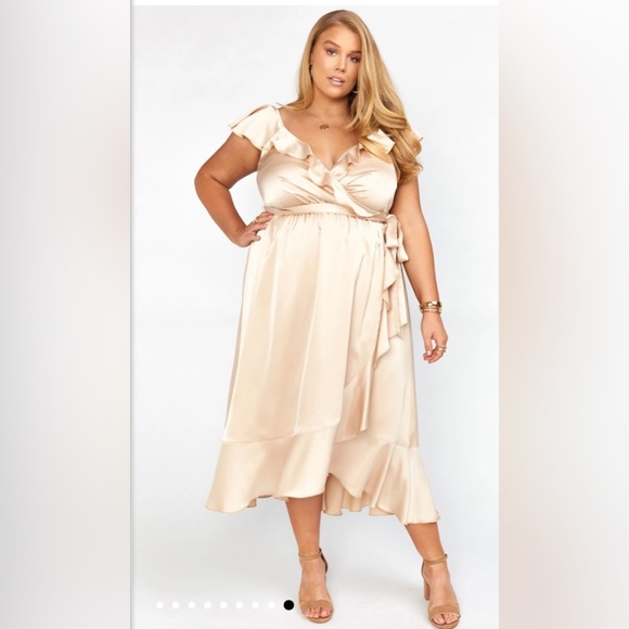 Show Me Your MuMu - Samantha Ruffle Wrap Dress - Champagne Luxe Satin in an XL - Picture 3 of 3